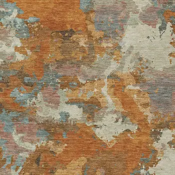 3' X 5' Copper And Orange Abstract Washable Indoor Outdoor Area Rug