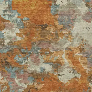 8' X 10' Copper And Orange Abstract Washable Indoor Outdoor Area Rug