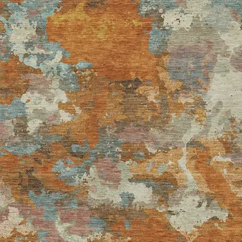 9' X 12' Copper And Orange Abstract Washable Indoor Outdoor Area Rug