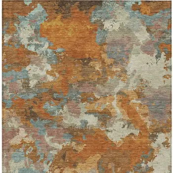 10' X 14' Copper And Orange Abstract Washable Indoor Outdoor Area Rug