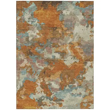 10' X 14' Copper And Orange Abstract Washable Indoor Outdoor Area Rug