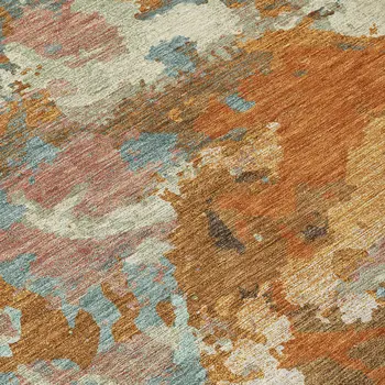 10' X 14' Copper And Orange Abstract Washable Indoor Outdoor Area Rug