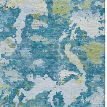 5' X 8' Denim Blue And Olive Green Abstract Washable Indoor Outdoor Area Rug