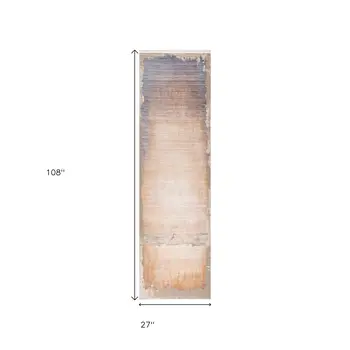 9' Beige Blue And Brown Abstract Runner Rug