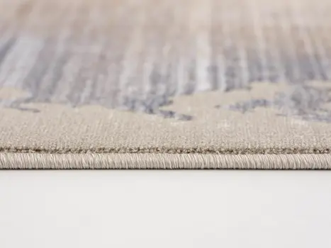 9' Beige Blue And Brown Abstract Runner Rug