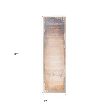 7' Beige Blue And Brown Abstract Runner Rug