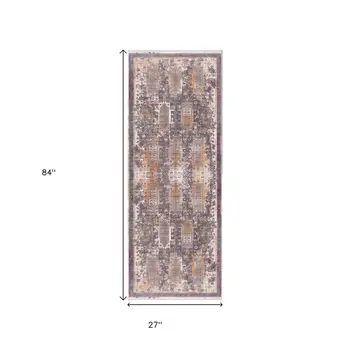 7' Gray Beige And Orange Southwestern Runner Rug