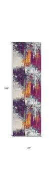 9' Purple Orange And Gray Abstract Runner Rug