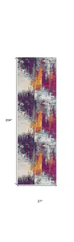 17' Runner Purple Orange And Gray Abstract Runner Rug