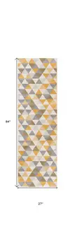 7' Yellow Beige And Gray Geometric Runner Rug