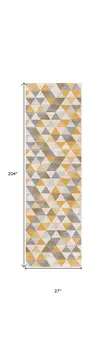 17' Runner Yellow Beige And Gray Geometric Runner Rug