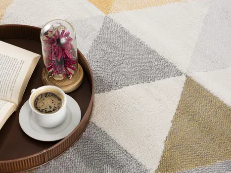 17' Runner Yellow Beige And Gray Geometric Runner Rug