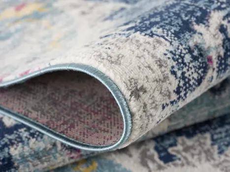 9' Blue Gray And Ivory Medallion Runner Rug