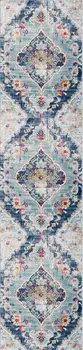 30' Runner Blue Gray And Ivory Medallion Area Rug