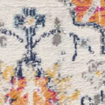 9' Rust Gray And Sky Blue Floral Runner Rug