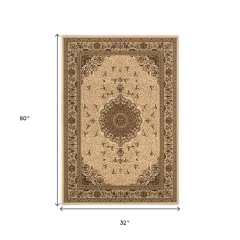 3' X 5' Tan And Brown Oriental Area Rug