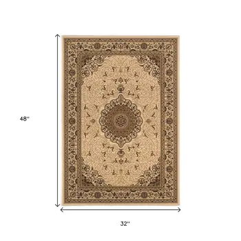 3' X 4' Tan And Brown Oriental Area Rug