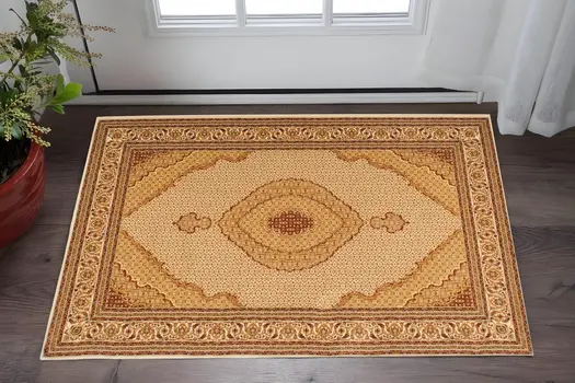 2' X 4' Tan Brown And Burgundy Oriental Area Rug