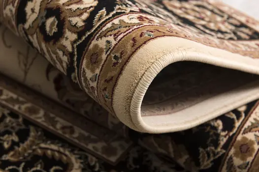 7' Black Tan And Brown Oriental Runner Rug