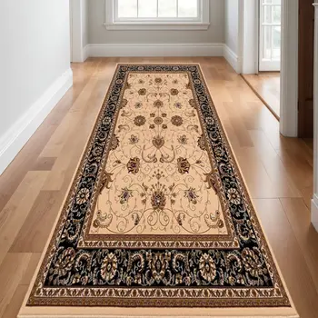 19' Runner Black Tan And Brown Oriental Runner Rug