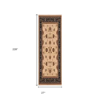 19' Runner Black Tan And Brown Oriental Runner Rug