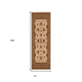 19' Runner Tan And Brown Oriental Runner Rug