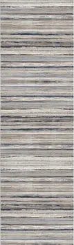 25' Runner Blue Brown And Sand Striped Runner Rug