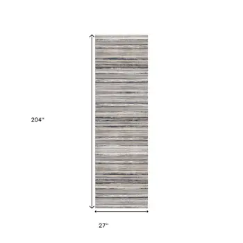 17' Runner Blue Brown And Sand Striped Runner Rug