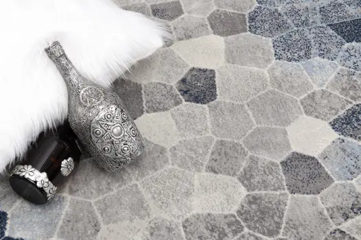 9' Blue Beige And Gray Cobblestone Runner Rug