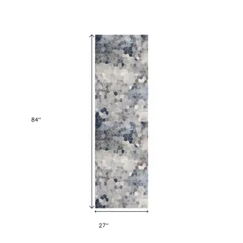 7' Blue Beige And Gray Cobblestone Runner Rug
