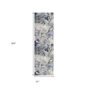 17' Runner Blue Beige And Gray Cobblestone Runner Rug