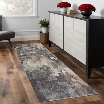 7' Gray Brown And Charcoal Cobblestone Runner Rug