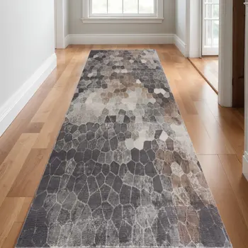 17' Runner Gray Brown And Charcoal Cobblestone Runner Rug