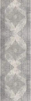9' Gray And Beige Medallion Runner Rug