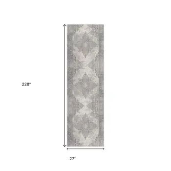 19' Runner Gray And Beige Medallion Runner Rug