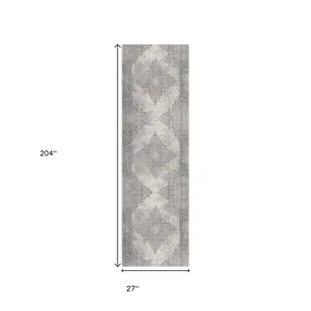 17' Runner Gray And Beige Medallion Runner Rug