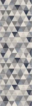 30' Runner Blue Beige And Gray Geometric Area Rug