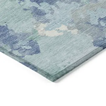 3' X 5' Blue And Teal Blue Abstract Washable Indoor Outdoor Area Rug