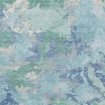 3' X 5' Blue And Teal Blue Abstract Washable Indoor Outdoor Area Rug
