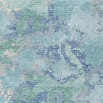 5' X 8' Blue And Teal Blue Abstract Washable Indoor Outdoor Area Rug