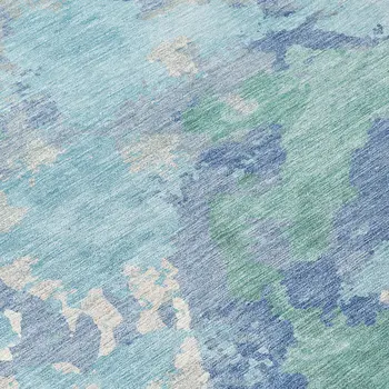10' X 14' Blue And Teal Blue Abstract Washable Indoor Outdoor Area Rug