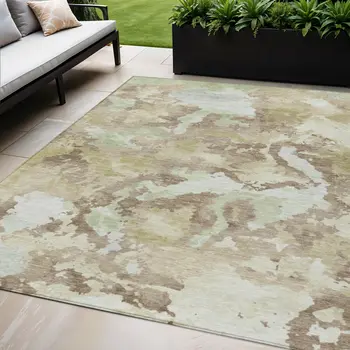 5' X 8' Taupe And Ivory Abstract Washable Indoor Outdoor Area Rug