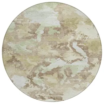 8' Taupe And Ivory Round Abstract Washable Indoor Outdoor Area Rug