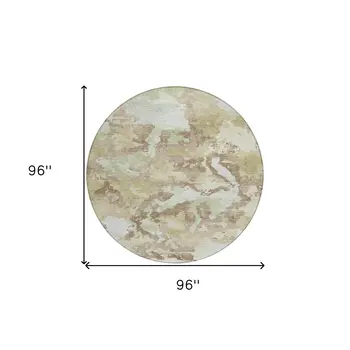 8' Taupe And Ivory Round Abstract Washable Indoor Outdoor Area Rug