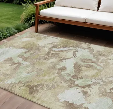 9' X 12' Taupe And Ivory Abstract Washable Indoor Outdoor Area Rug