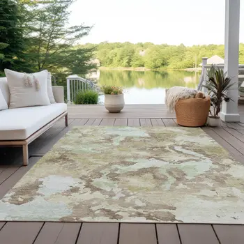 10' X 14' Taupe And Ivory Abstract Washable Indoor Outdoor Area Rug