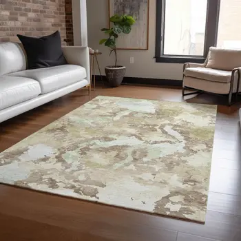10' X 14' Taupe And Ivory Abstract Washable Indoor Outdoor Area Rug
