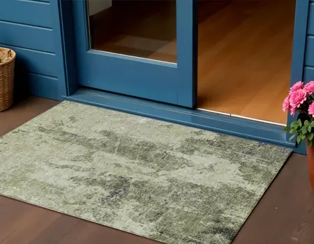 3' X 5' Artichoke Green And Fern Green Abstract Washable Indoor Outdoor Area Rug