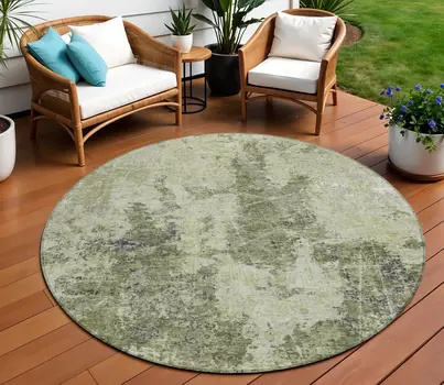 8' Artichoke Green And Fern Green Round Abstract Washable Indoor Outdoor Area Rug