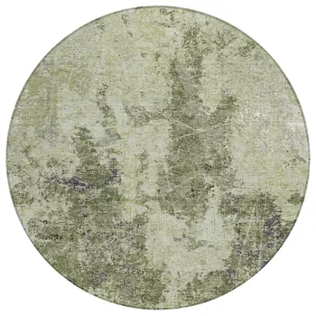 8' Artichoke Green And Fern Green Round Abstract Washable Indoor Outdoor Area Rug